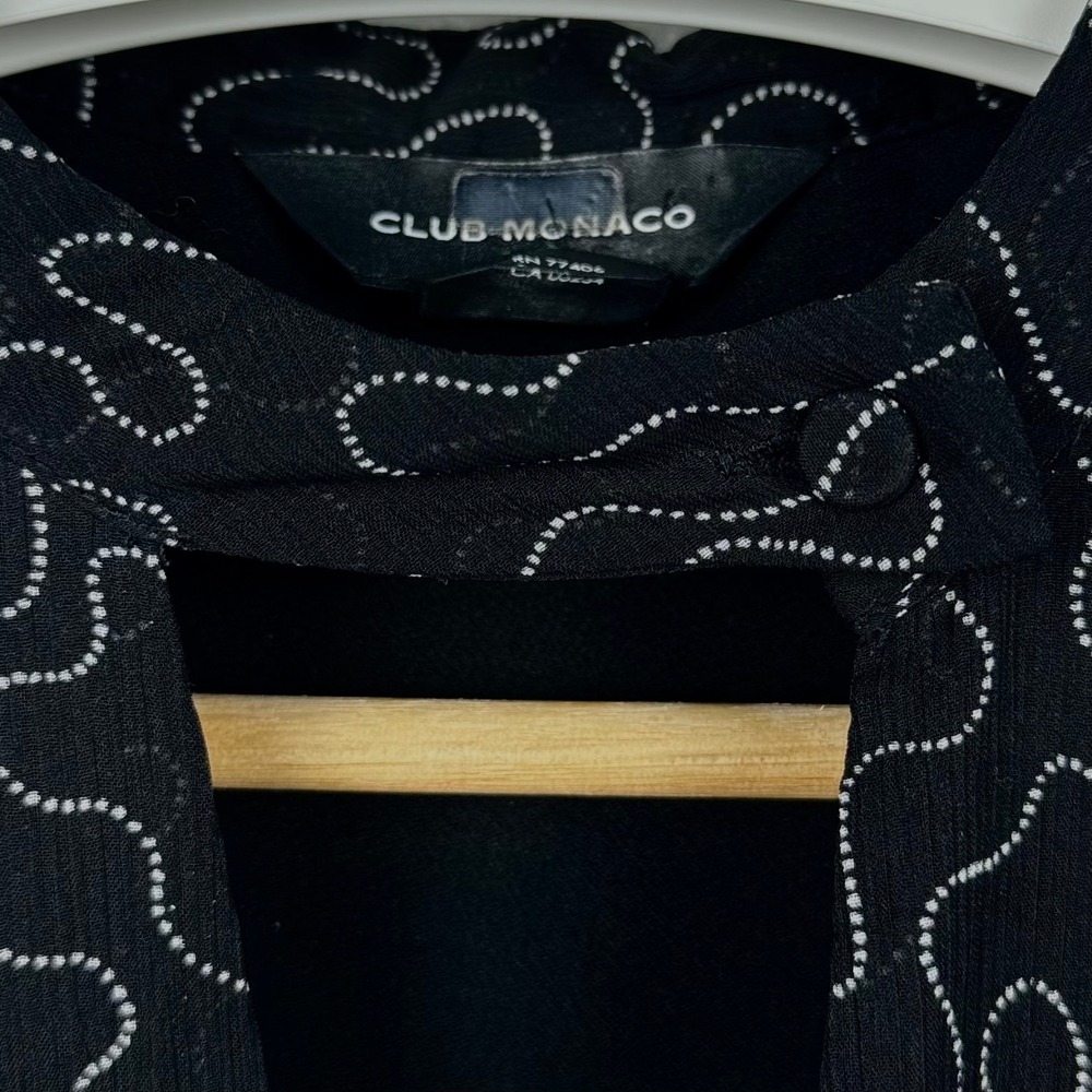 Club Monaco Black Abstract Print Chiffon Long Sleeve Drawstring Dress Size 6 - Picture 11 of 12